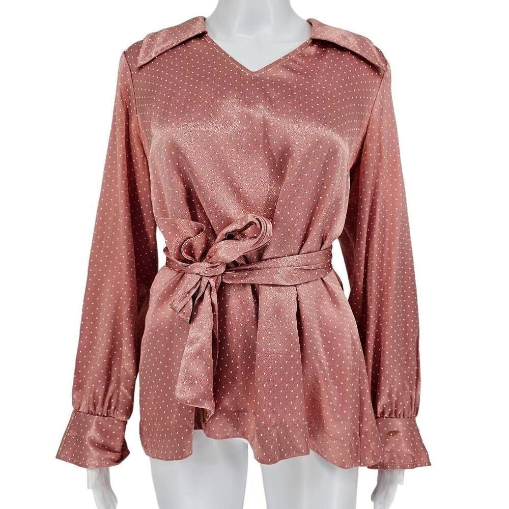 70s Vintage Polka Dot Blouse Top Pink L